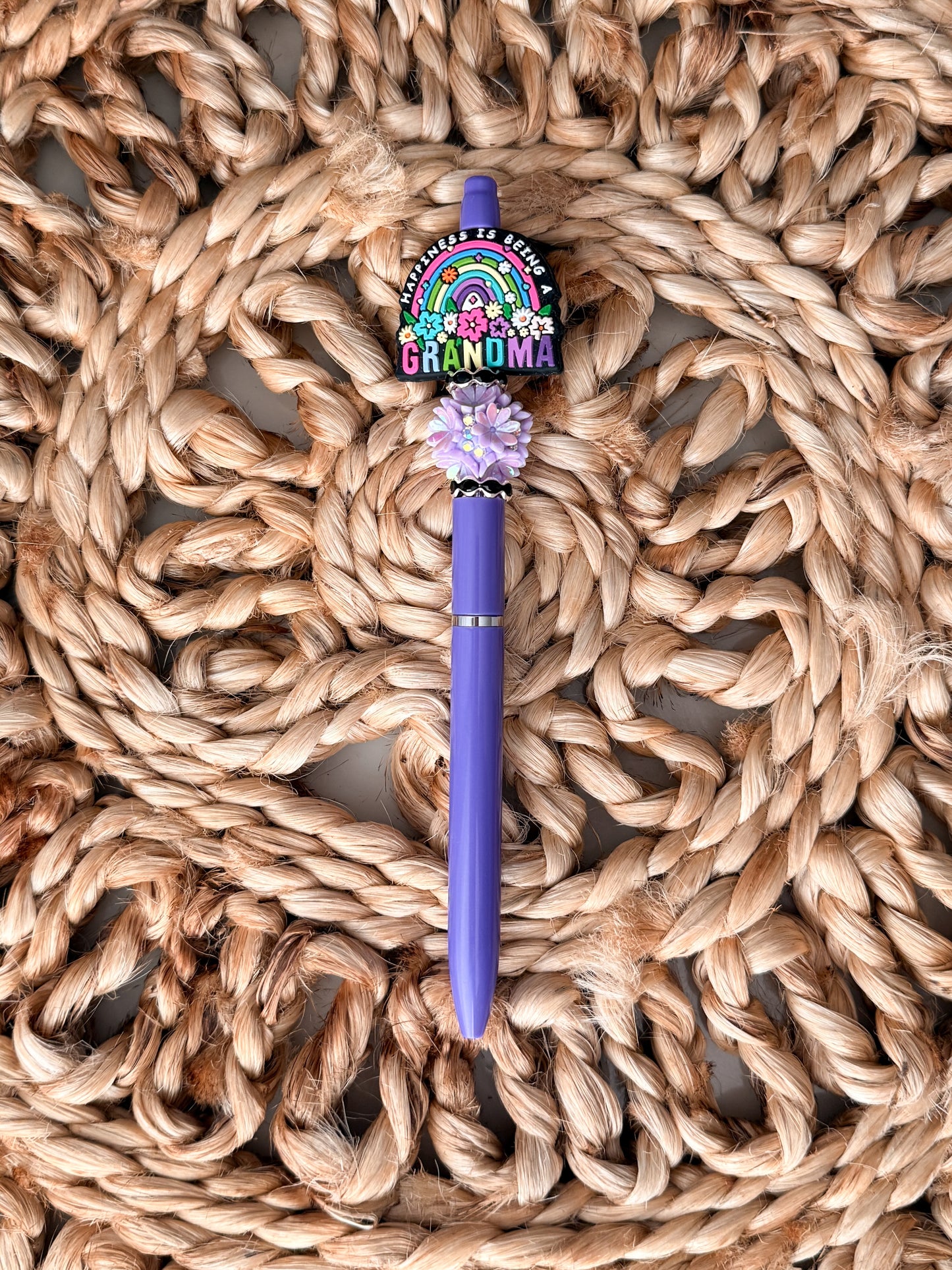 Happiness is Being a Grandma Beaded Pen | Purple Floral Grandma Gift Pen
