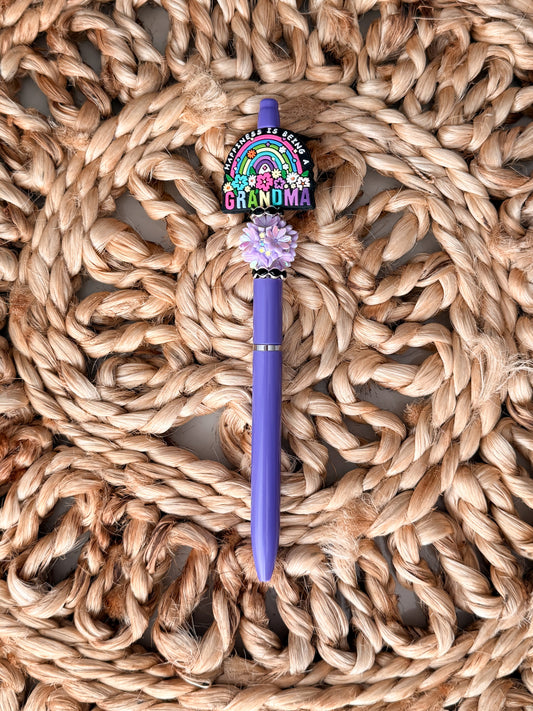 Happiness is Being a Grandma Beaded Pen | Purple Floral Grandma Gift Pen