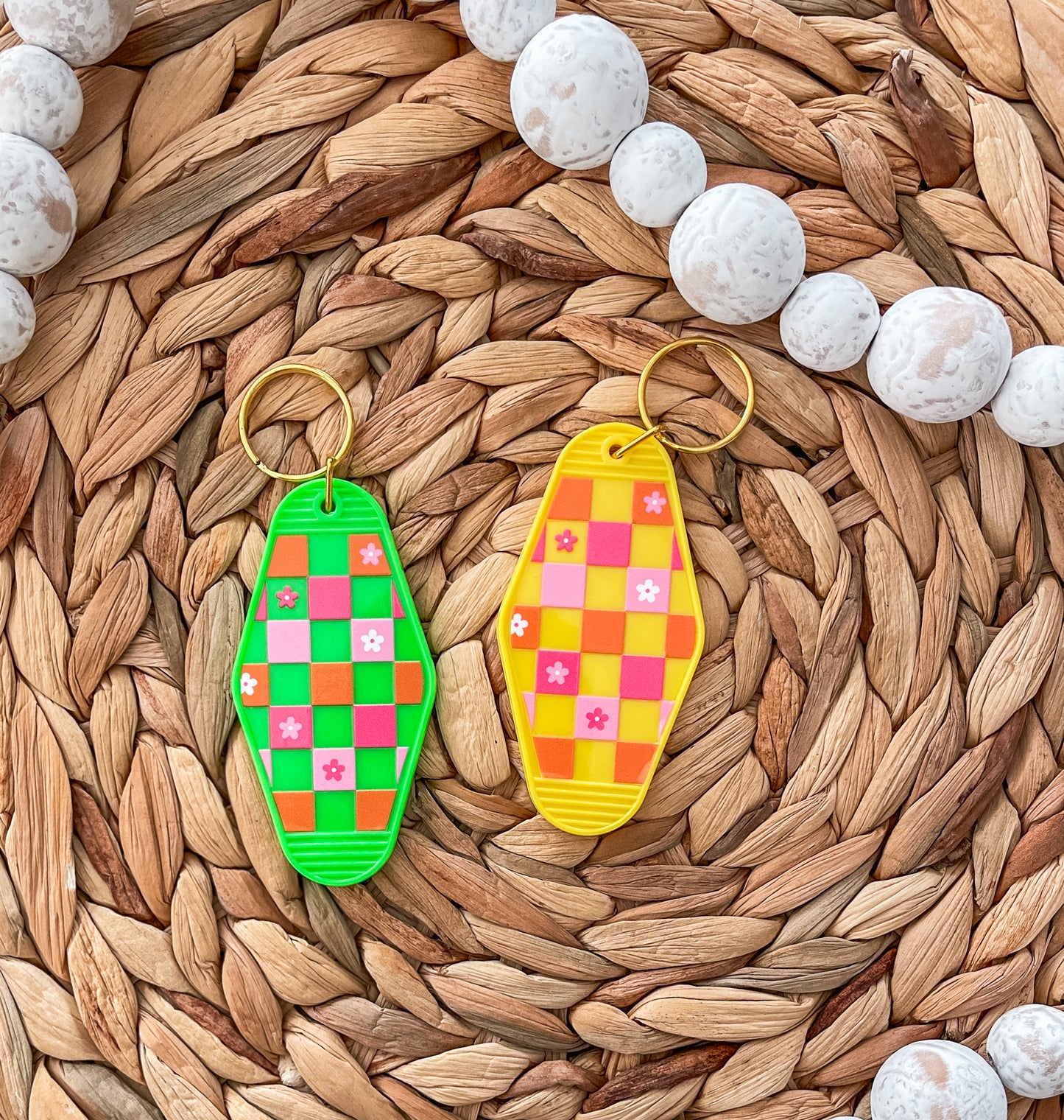 Colorful Checkered with Flowers |Motel Keychain