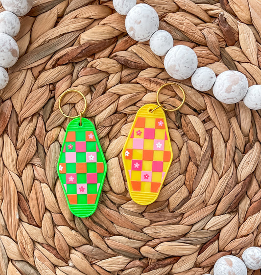 Colorful Checkered with Flowers |Motel Keychain