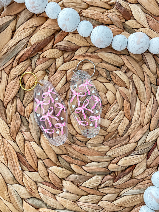 Pink Bows with White Hearts |Motel Keychain